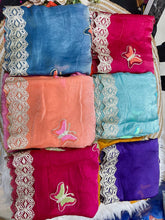 Load image into Gallery viewer, Mellifluous Function Wear Embroidery Flower Butties n Arco Cut Work Border Designer Saree With Unstitched Blouse
