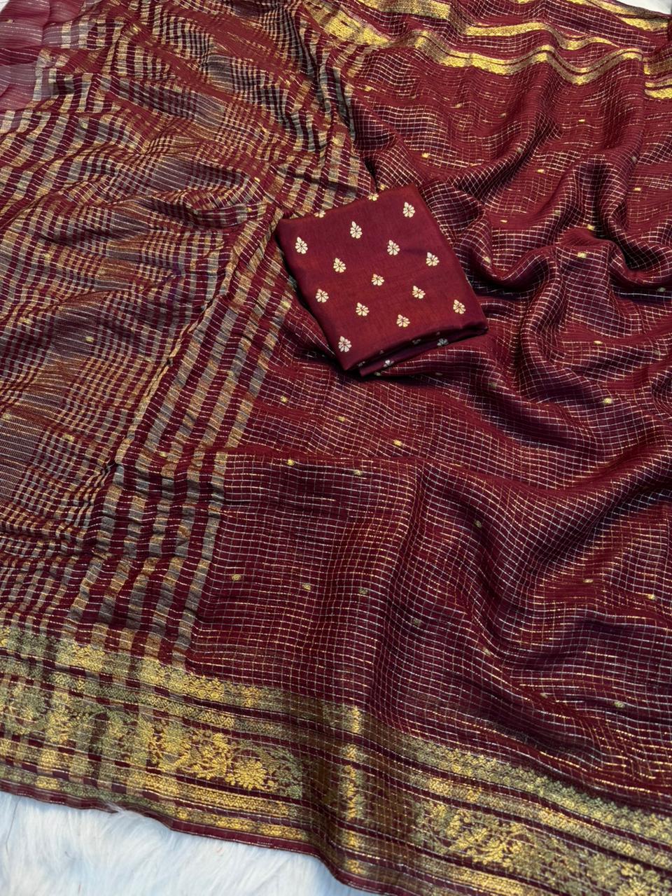 Gratifying Party Wear Viscose Georgette Jacquard Weaving Work Rich Pallu Fancy Designer Saree