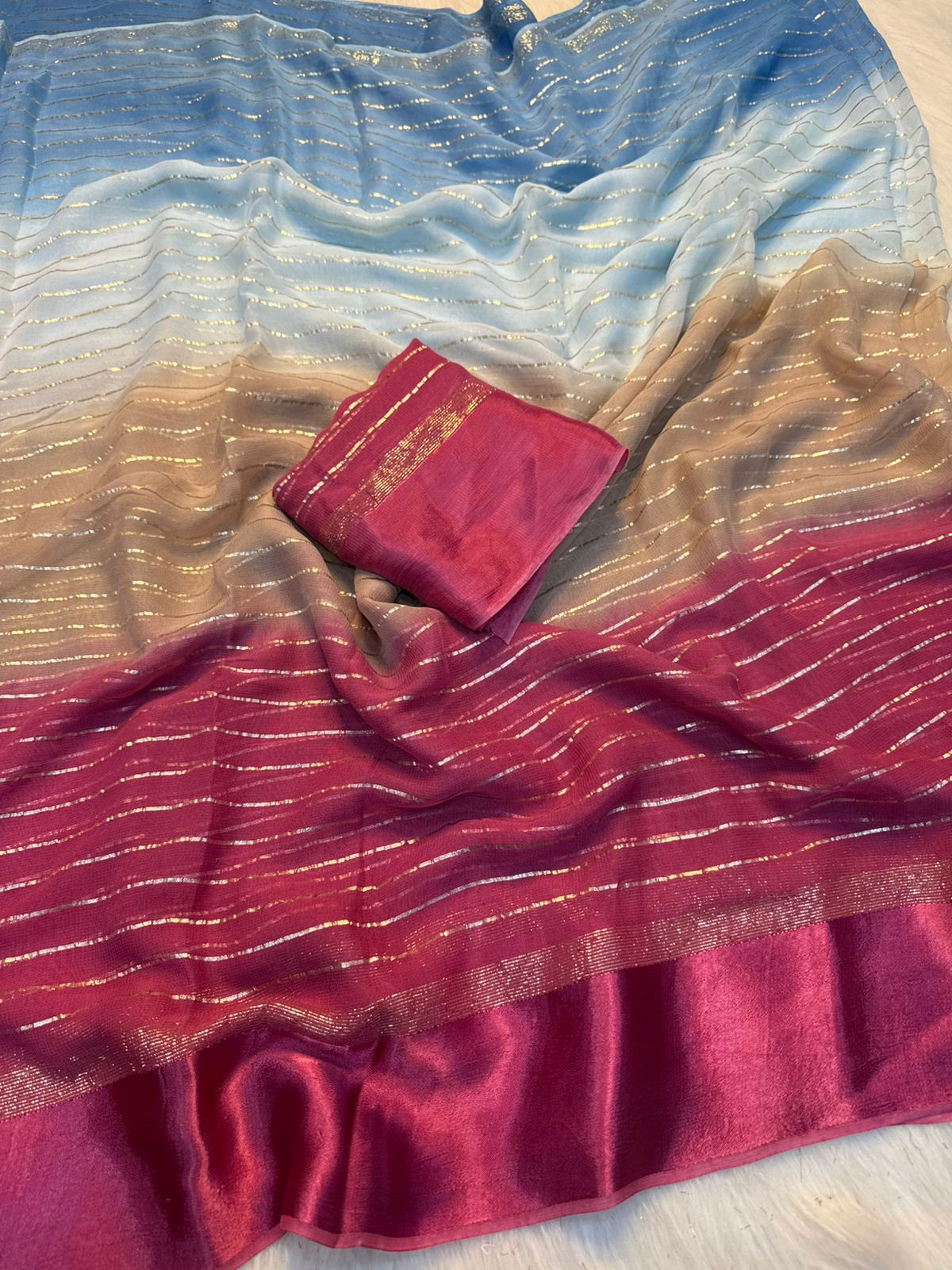 Charming Wedding Wear Pure Viscose Georgette Satin Border Zari Design Fancy Designer Saree With Blouse peice