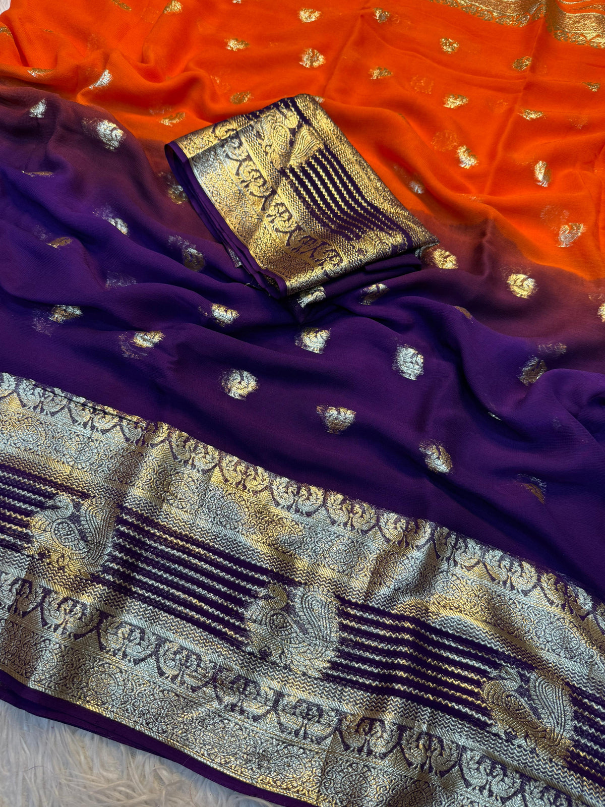 Admirable Festive Wear Double Shaded Viscose Georgette n Jacquard Border Fancy Designer Saree With Contrast Bloue Piece
