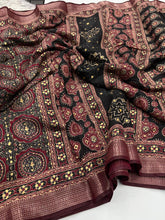 Load image into Gallery viewer, Evocative Function Wear Pure Viscouse Silk Ajrak Printed Rich Pallu n Fancy Designer Saree Blissful With Blouse
