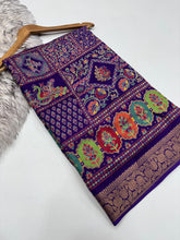 Load image into Gallery viewer, Delightful Function Wear Pure Soft Chiffon Silk Print n Mangalkari Border Fancy Designer Saree With Blouse peice
