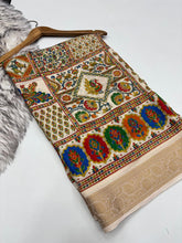 Load image into Gallery viewer, Delightful Function Wear Pure Soft Chiffon Silk Print n Mangalkari Border Fancy Designer Saree With Blouse peice
