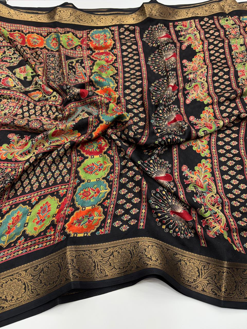Delightful Function Wear Pure Soft Chiffon Silk Print n Mangalkari Border Fancy Designer Saree With Blouse Piece