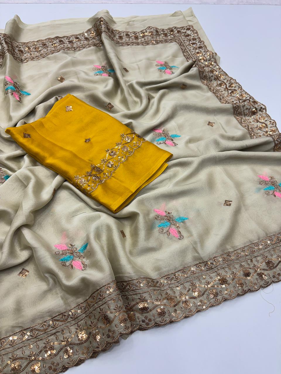 Opulent Wedding Wear Pure Soft Rangoli Silk Embroidery Work Fancy Designer Saree With Blissful Blouse
