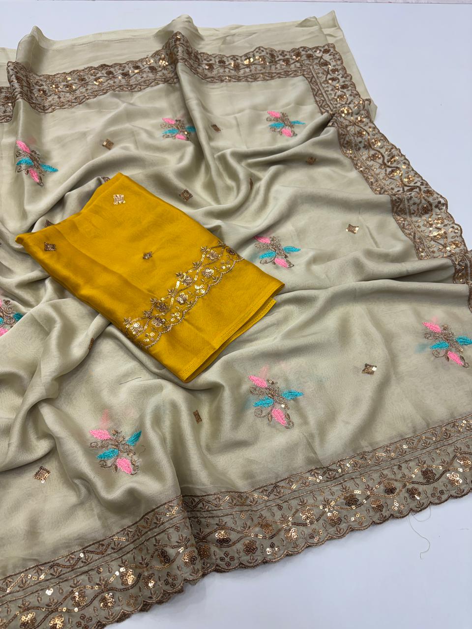 Opulent Wedding Wear Pure Soft Rangoli Silk Embroidery Work Fancy Designer Saree With Blissful Blouse