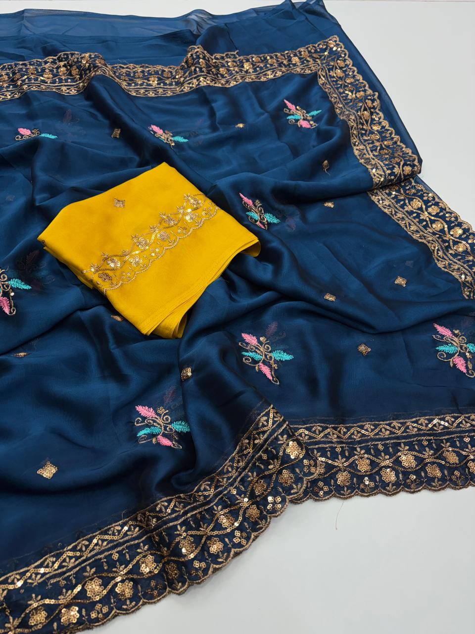 Opulent Wedding Wear Pure Soft Rangoli Silk Embroidery Work Fancy Designer Saree With Blissful Blouse