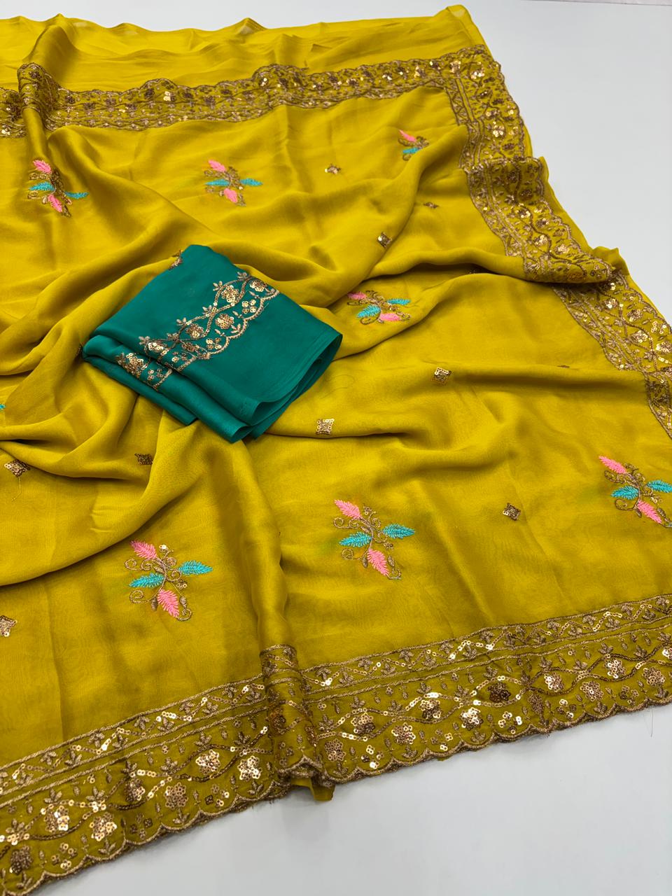 Opulent Wedding Wear Pure Soft Rangoli Silk Embroidery Work Fancy Designer Saree With Blissful Blouse