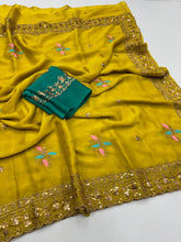 Load image into Gallery viewer, Opulent Wedding Wear Pure Soft Rangoli Silk Embroidery Work Fancy Designer Saree With Blissful Blouse
