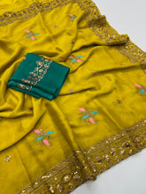 Load image into Gallery viewer, Opulent Wedding Wear Pure Soft Rangoli Silk Embroidery Work Fancy Designer Saree With Blissful Blouse
