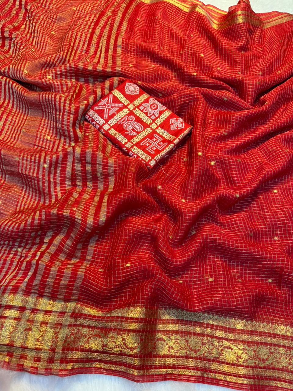 Charming Party Wear Pure Viscose Jacquard Weaving Work Checks Design Rich Pallu Fancy Designer Saree With Elegant Blouse
