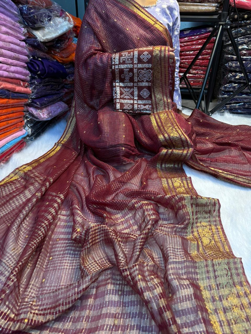 Charming Party Wear Pure Viscose Jacquard Weaving Work Checks Design Rich Pallu Fancy Designer Saree With Elegant Blouse