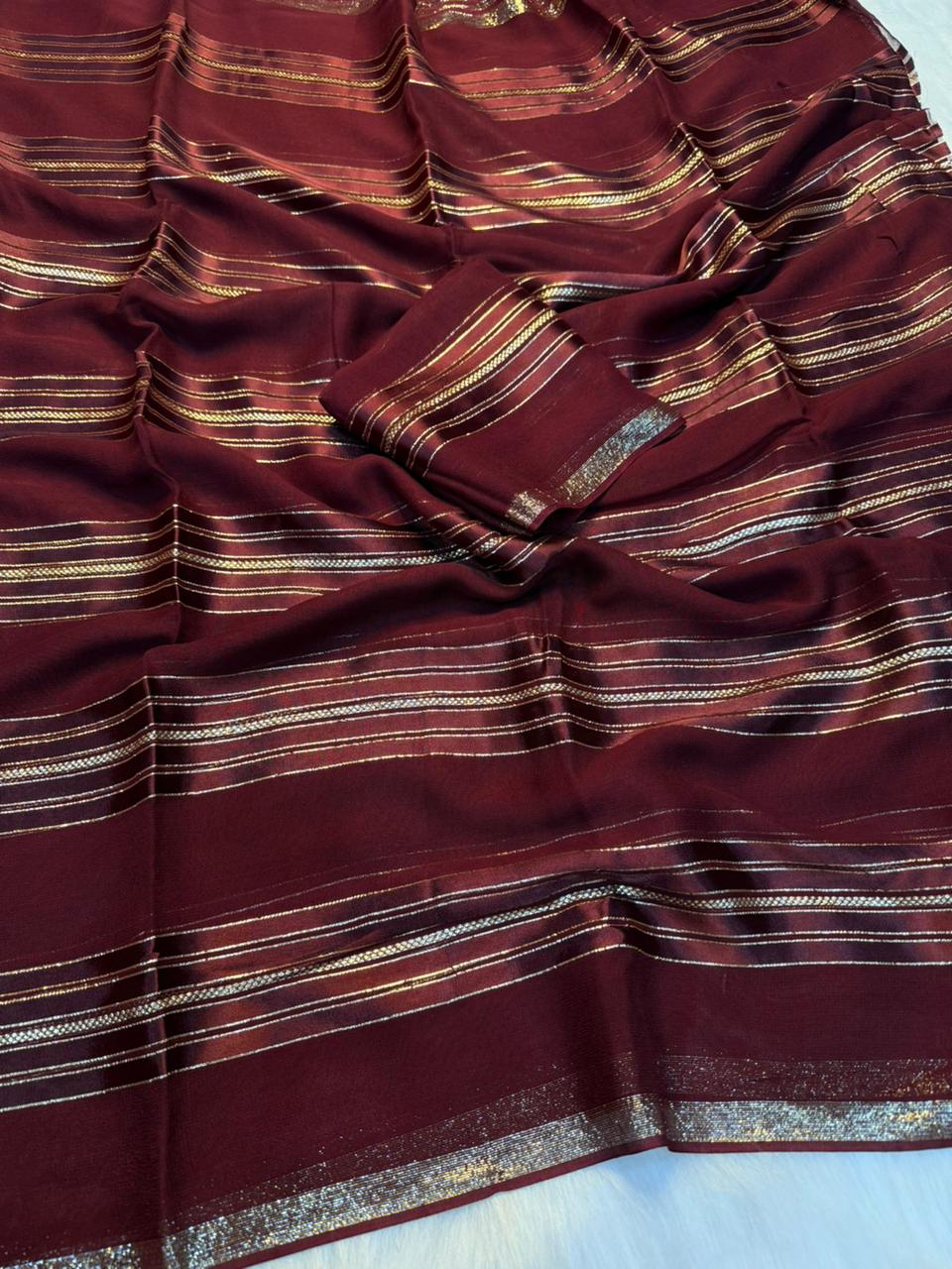 Desirable Party Wear Pure Viscose Georgette Weaving Zari Design Saree With Blouse Piece