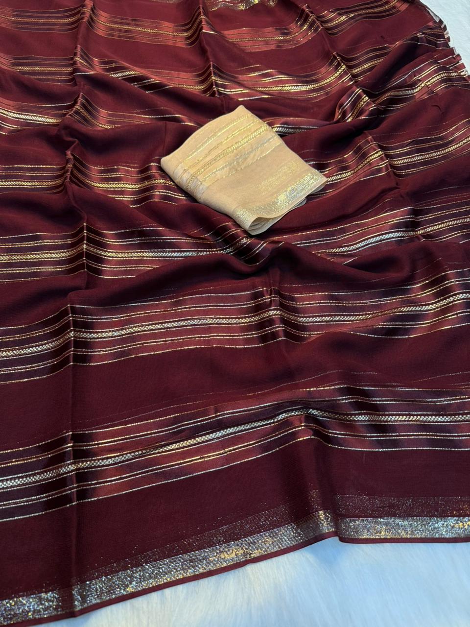 Desirable Party Wear Pure Viscose Georgette Weaving Zari Design Saree With Blouse Piece