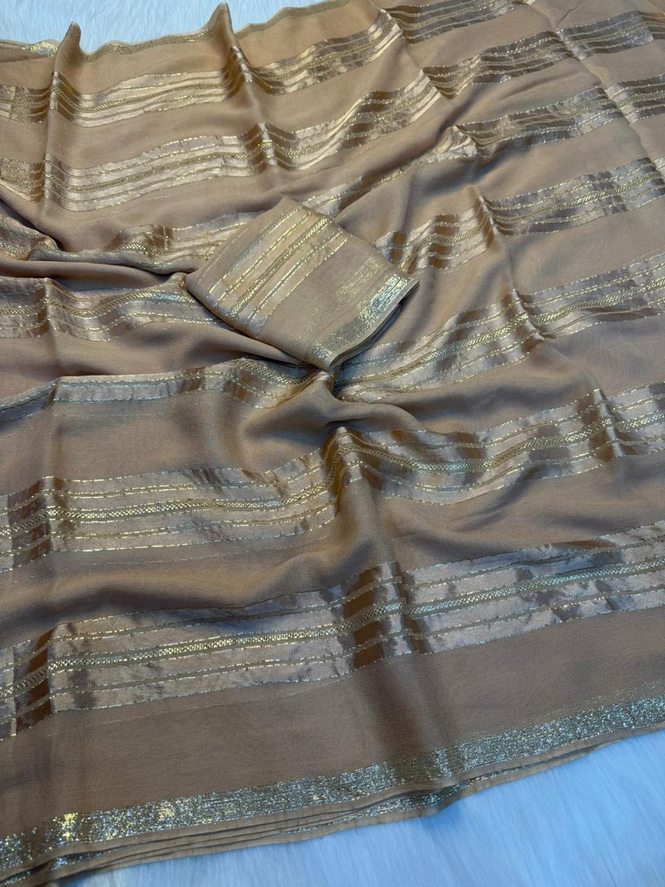 Desirable Party Wear Pure Viscose Georgette Weaving Zari Design Saree With Blouse Piece