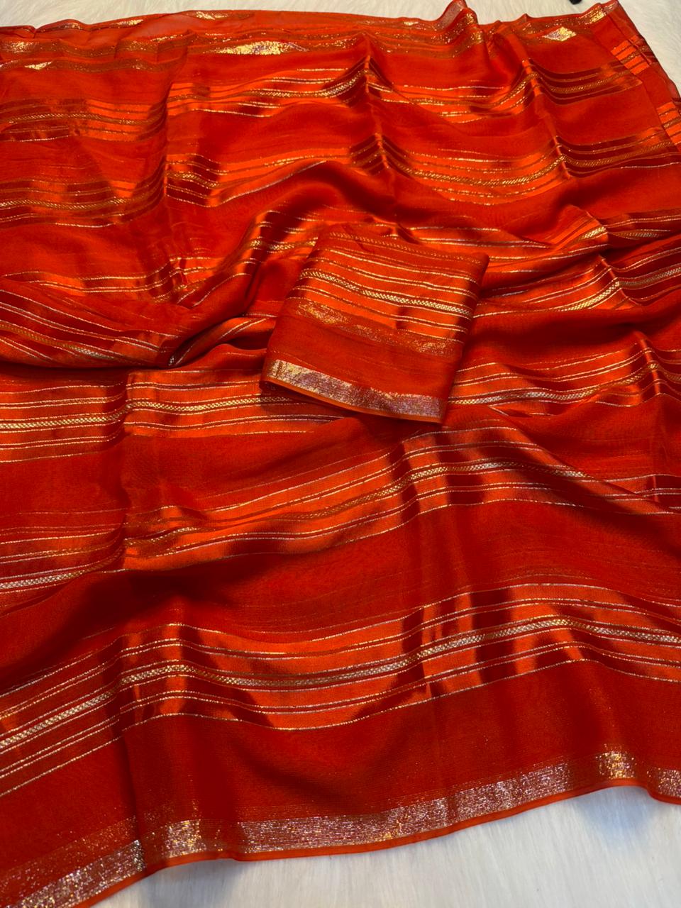 Desirable Party Wear Pure Viscose Georgette Weaving Zari Design Saree With Blouse Piece