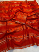 Load image into Gallery viewer, Desirable Party Wear Pure Viscose Georgette Weaving Zari Design Saree With Blouse Piece
