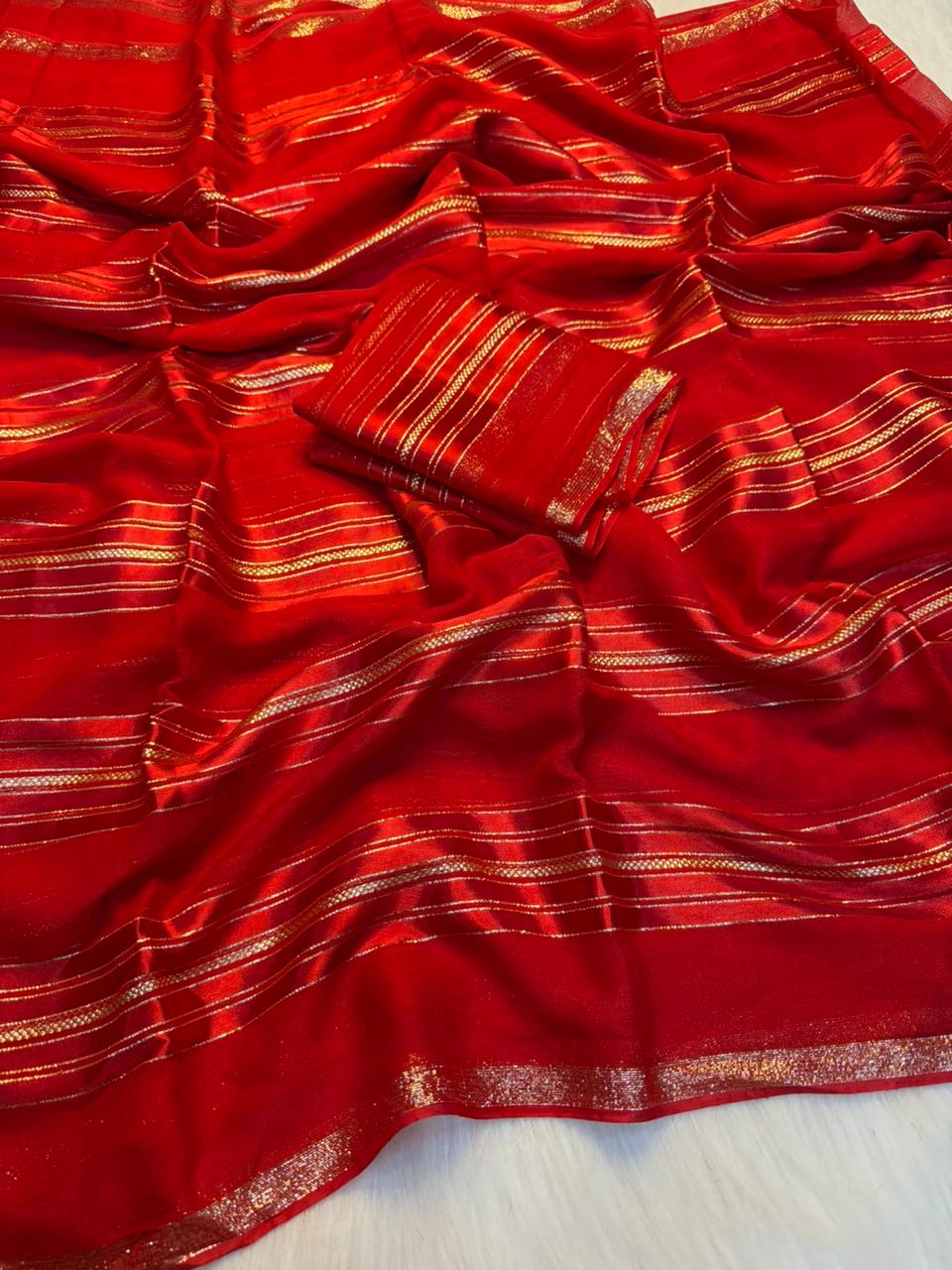 Desirable Party Wear Pure Viscose Georgette Weaving Zari Design Saree With Blouse Piece