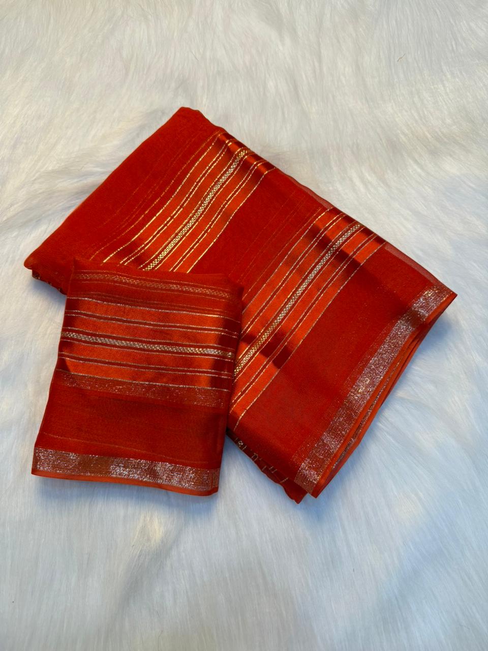 Desirable Party Wear Pure Viscose Georgette Weaving Zari Design Saree With Blouse Piece