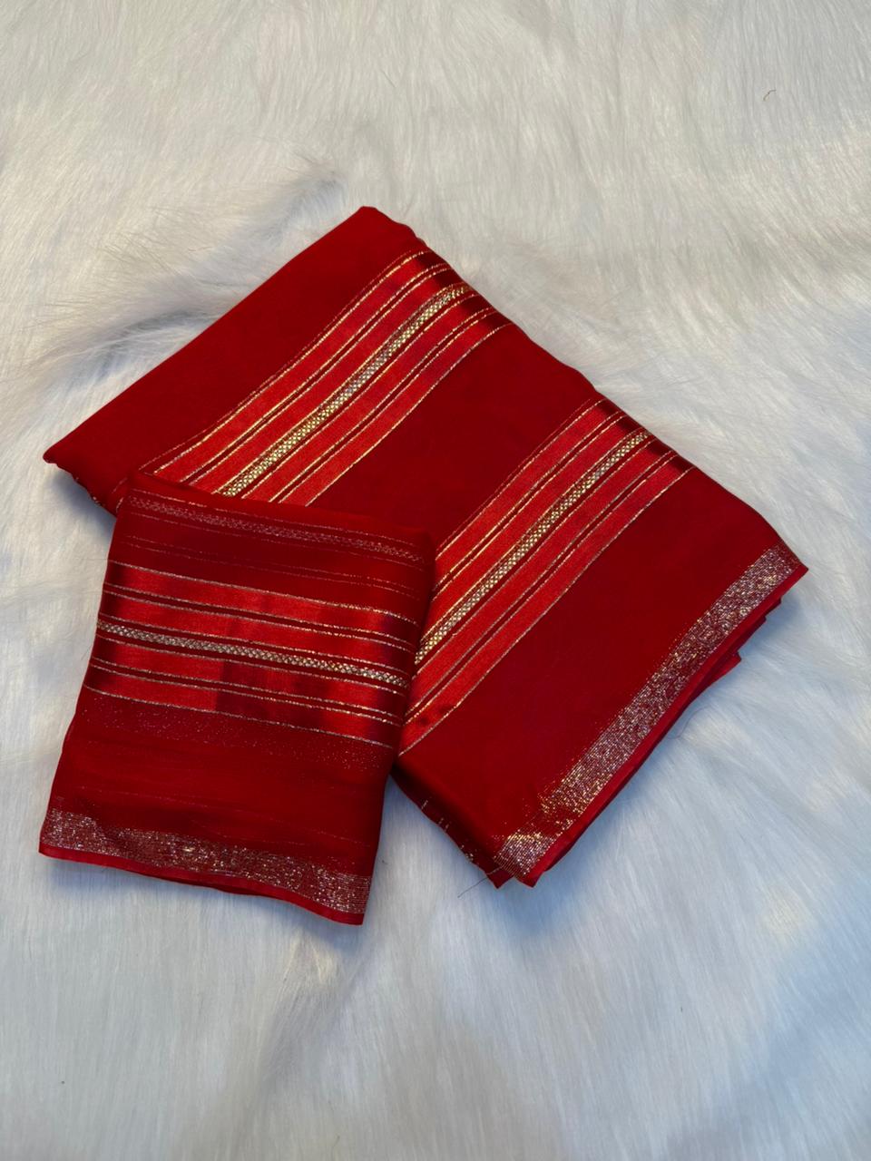 Desirable Party Wear Pure Viscose Georgette Weaving Zari Design Saree With Blouse Piece