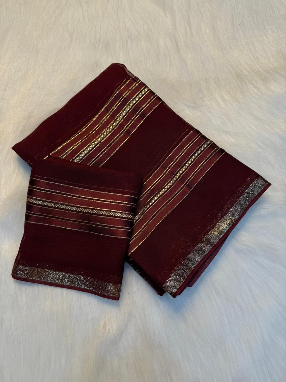 Desirable Party Wear Pure Viscose Georgette Weaving Zari Design Saree With Blouse Piece
