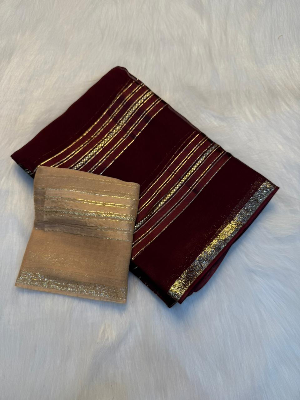 Desirable Party Wear Pure Viscose Georgette Weaving Zari Design Saree With Blouse Piece