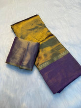 Load image into Gallery viewer, Prettiest Party Wear Pure Soft Tissue Silk Jacquard Border Rich Pallu Fancy Designer Saree With Contrast Blouse Piece
