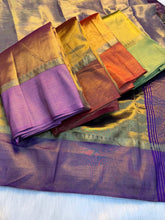 Load image into Gallery viewer, Prettiest Party Wear Pure Soft Tissue Silk Jacquard Border Rich Pallu Fancy Designer Saree With Contrast Blouse Piece
