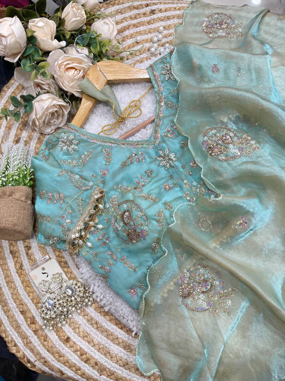 Charismatic Wedding Wear Silk Heavy Embroidery Beads Work Fancy Designer Saree With Stitched Blouse