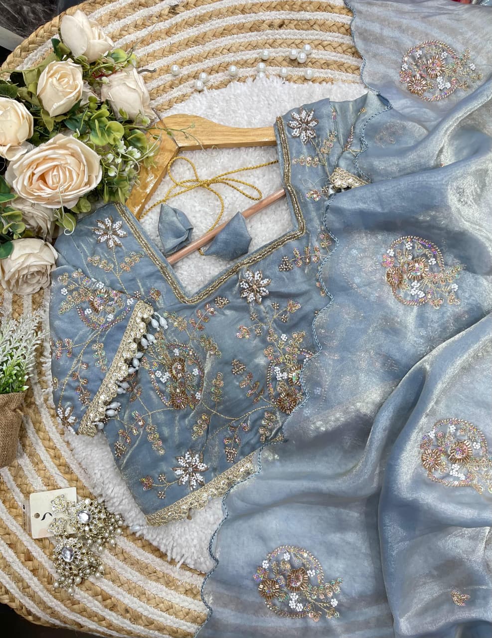 Charismatic Wedding Wear Silk Heavy Embroidery Beads Work Fancy Designer Saree With Stitched Blouse