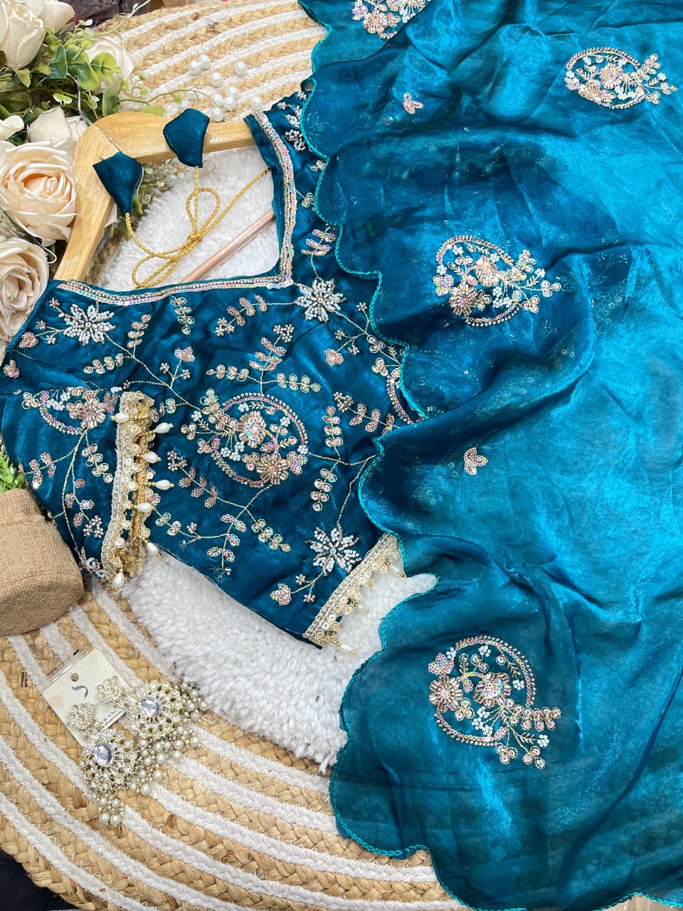 Charismatic Wedding Wear Silk Heavy Embroidery Beads Work Fancy Designer Saree With Stitched Blouse