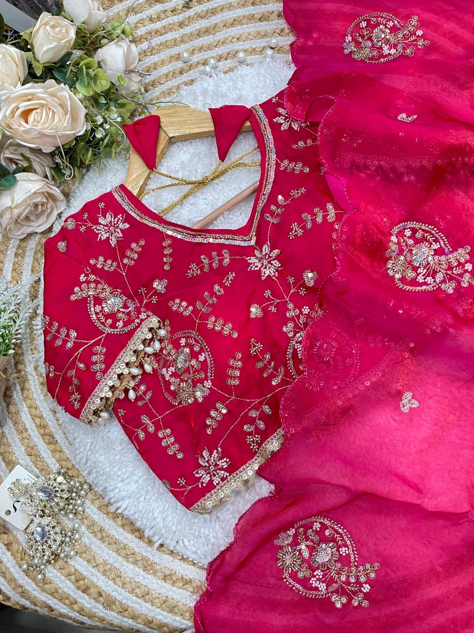 Charismatic Wedding Wear Silk Heavy Embroidery Beads Work Fancy Designer Saree With Stitched Blouse