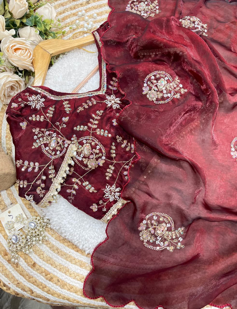 Charismatic Wedding Wear Silk Heavy Embroidery Beads Work Fancy Designer Saree With Stitched Blouse
