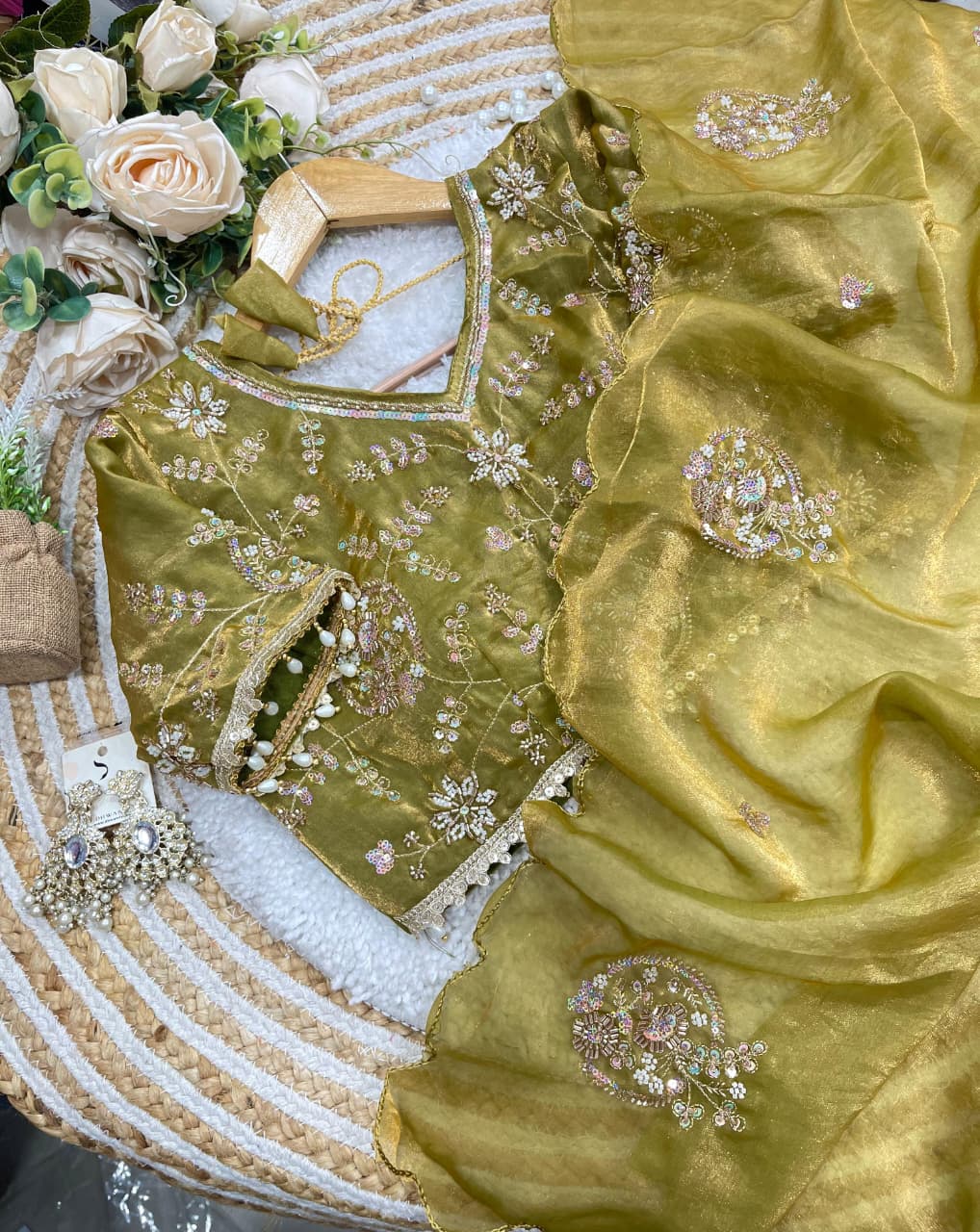 Charismatic Wedding Wear Silk Heavy Embroidery Beads Work Fancy Designer Saree With Stitched Blouse