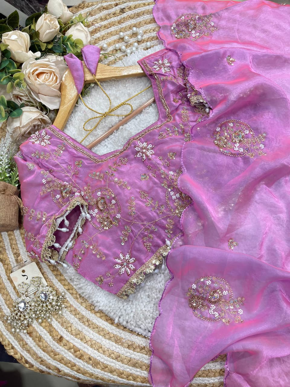 Charismatic Wedding Wear Silk Heavy Embroidery Beads Work Fancy Designer Saree With Stitched Blouse