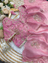 Load image into Gallery viewer, Charismatic Wedding Wear Silk Heavy Embroidery Beads Work Fancy Designer Saree With Stitched Blouse
