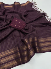 Load image into Gallery viewer, Effervescent Party Wear Pure Soft Dola Silk Chex Design Jacquard Fancy Designer Saree With Contrast Blouse Piece
