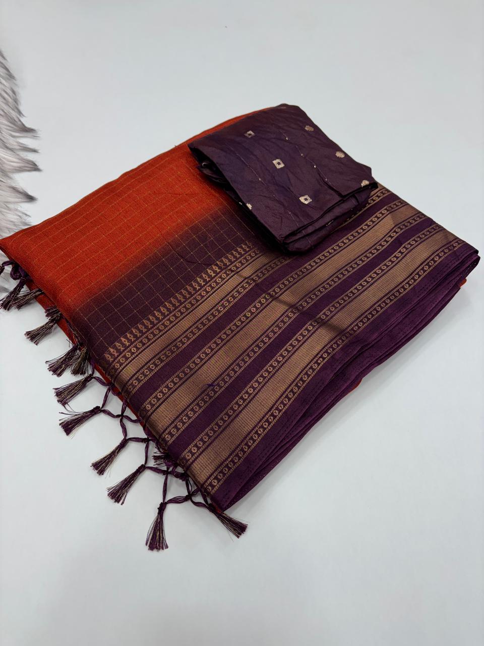 Redolent Party Wear Pure Dola Silk Chex Design With Jacquard Weaving Work Fancy Designer Saree