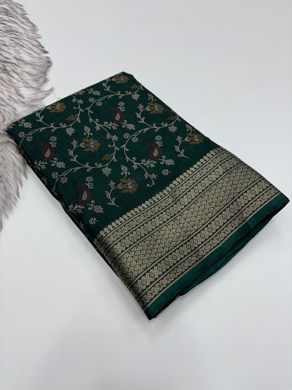 Opulent Festive Wear Pure Soft Dola Silk Jacquard Border Pich Pallu Designer Saree With Elegant Blouse Piece