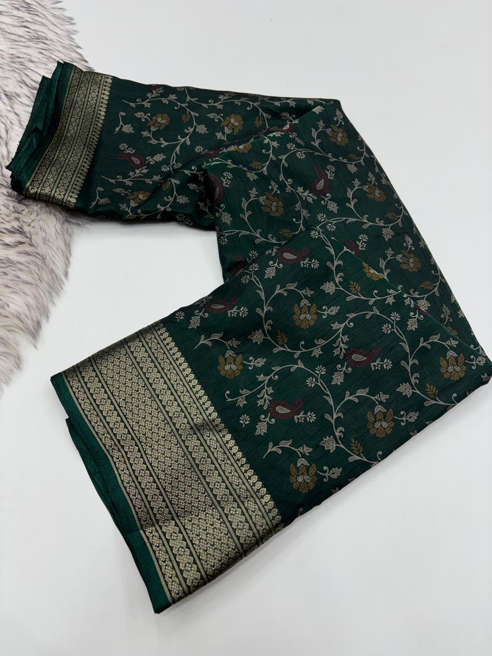 Opulent Festive Wear Pure Soft Dola Silk Jacquard Border Pich Pallu Designer Saree With Elegant Blouse Piece