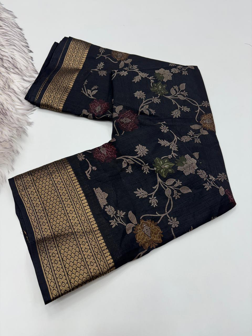 Imaginative Party Wear Pure Soft Dola Silk Print Jacquard Border Fancy Designer Saree With Blouse Piece