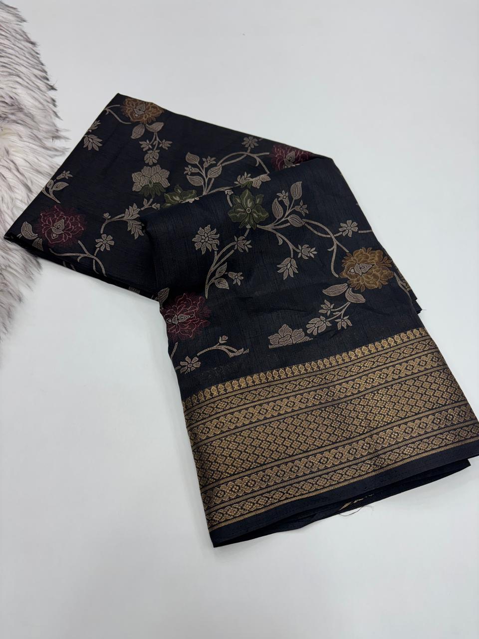 Imaginative Party Wear Pure Soft Dola Silk Print Jacquard Border Fancy Designer Saree With Blouse Piece