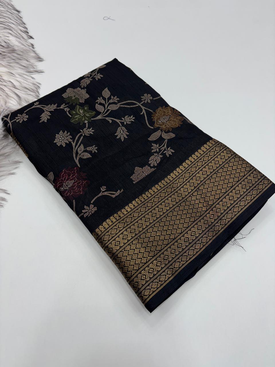 Imaginative Party Wear Pure Soft Dola Silk Print Jacquard Border Fancy Designer Saree With Blouse Piece