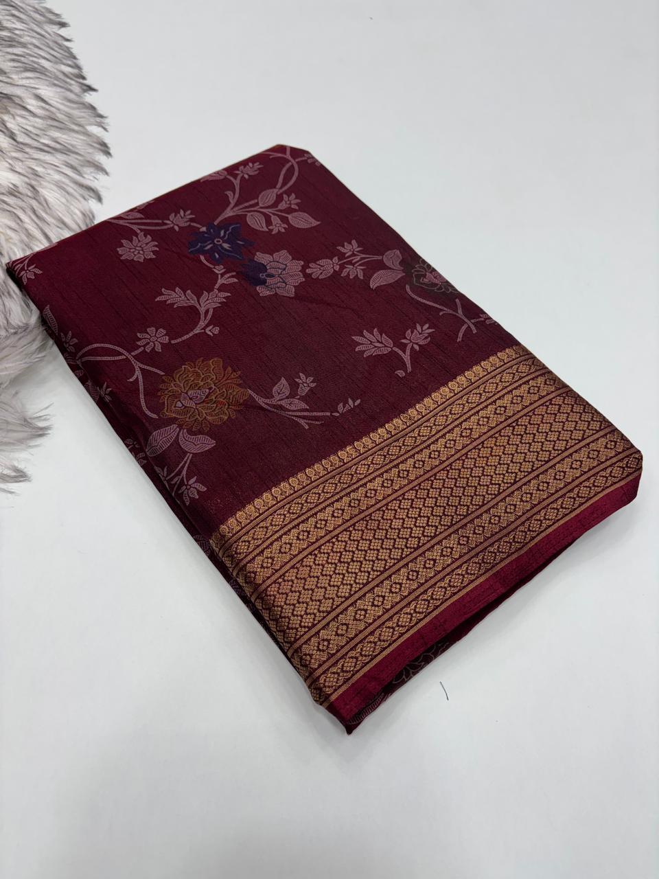 Imaginative Party Wear Pure Soft Dola Silk Print Jacquard Border Fancy Designer Saree With Blouse Piece