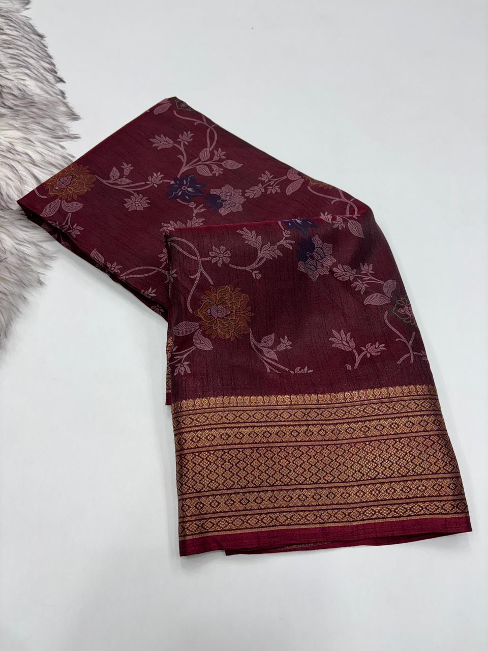 Imaginative Party Wear Pure Soft Dola Silk Print Jacquard Border Fancy Designer Saree With Blouse Piece