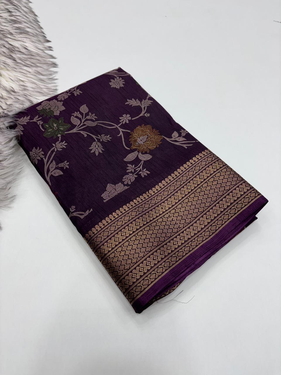 Imaginative Party Wear Pure Soft Dola Silk Print Jacquard Border Fancy Designer Saree With Blouse Piece