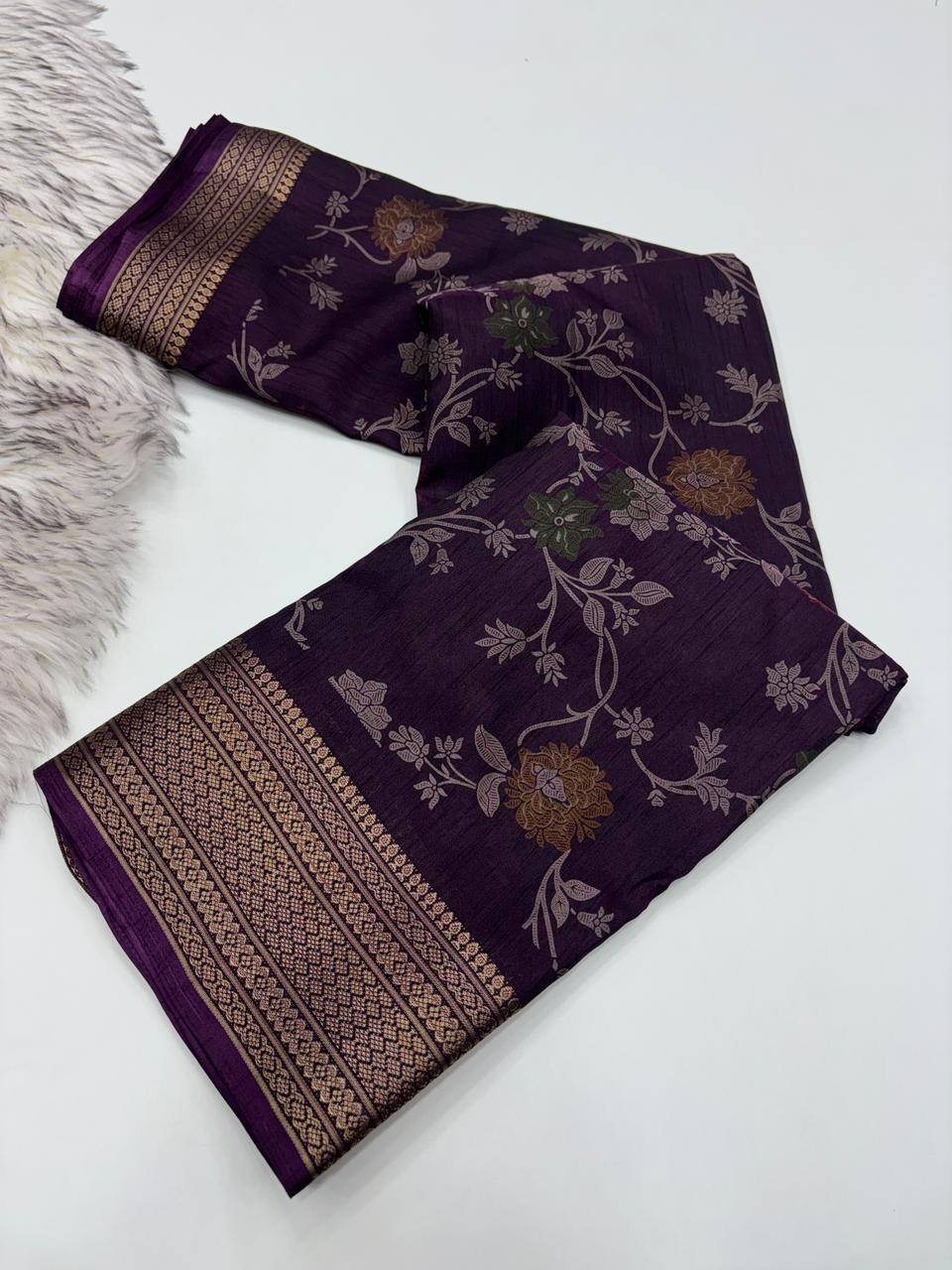 Imaginative Party Wear Pure Soft Dola Silk Print Jacquard Border Fancy Designer Saree With Blouse Piece