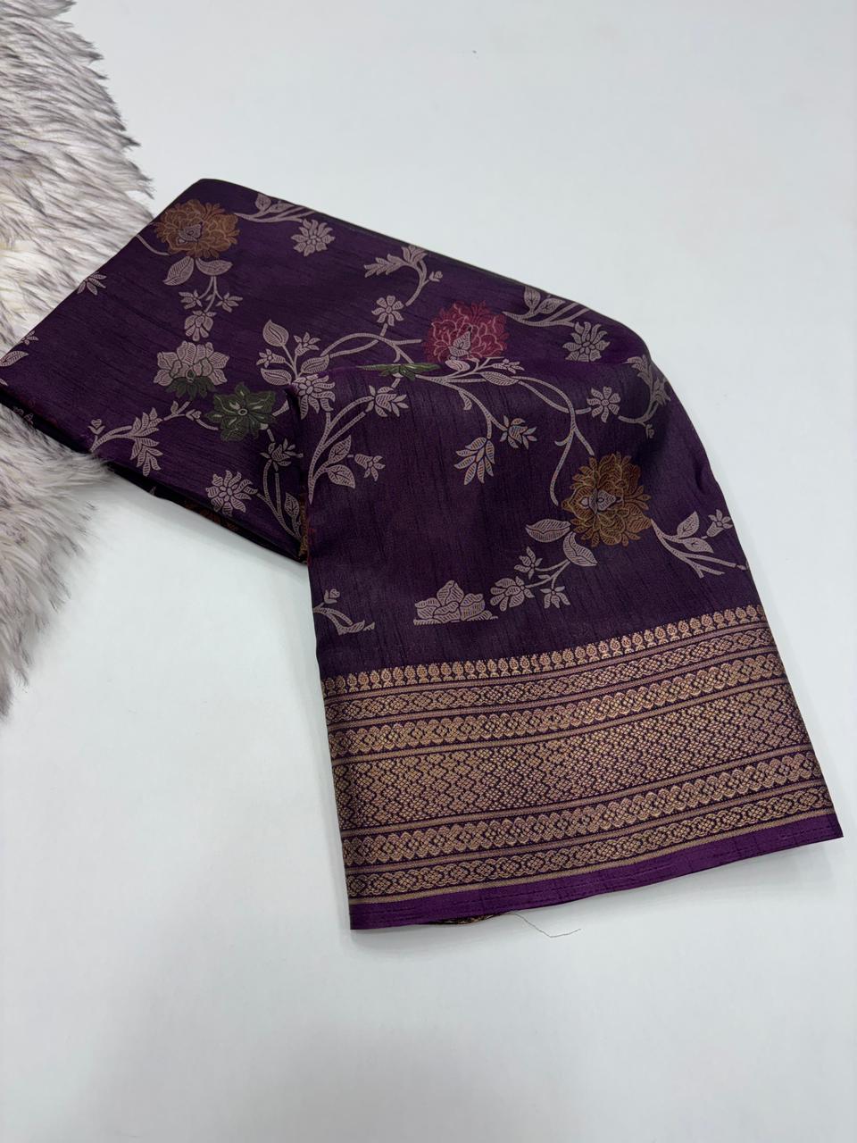 Imaginative Party Wear Pure Soft Dola Silk Print Jacquard Border Fancy Designer Saree With Blouse Piece