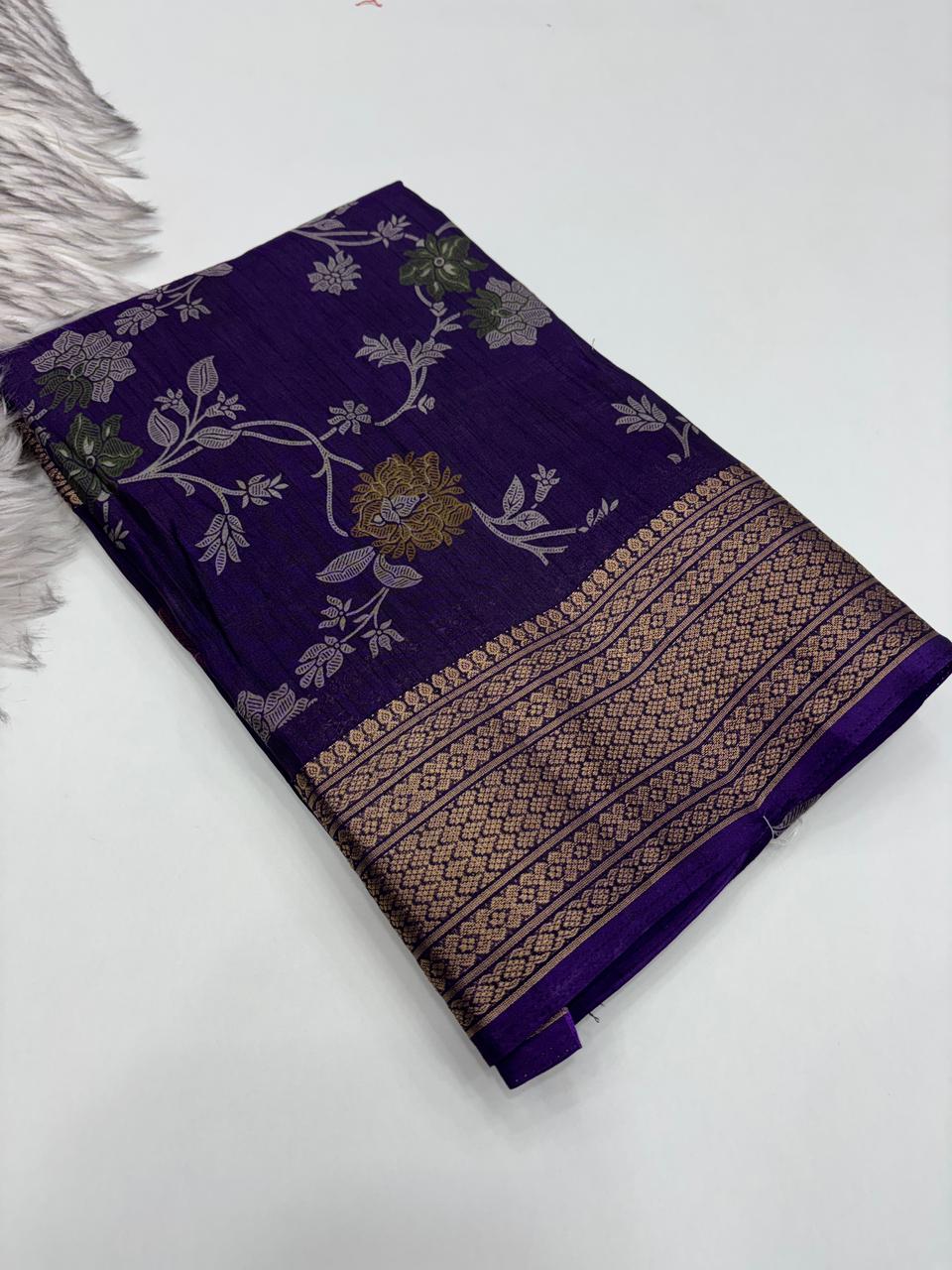 Imaginative Party Wear Pure Soft Dola Silk Print Jacquard Border Fancy Designer Saree With Blouse Piece