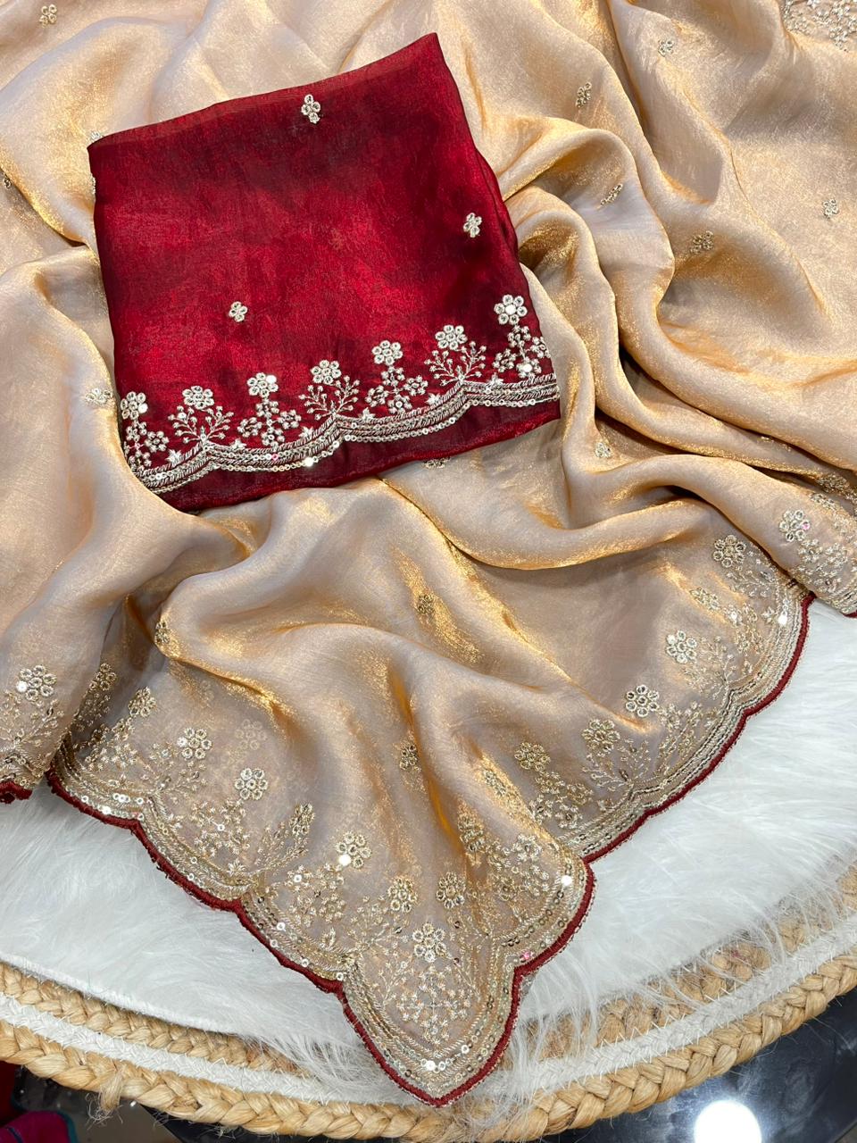 Graceful Party Wear Silk Embroidery n Sequence Work Heavy Border Fancy Saree For Wedding